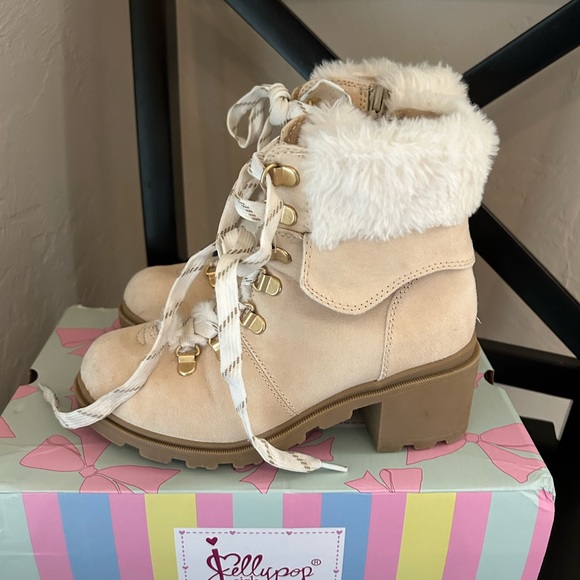 Girls Jelly Pop suede like boots with fur trim size 2m - Picture 2 of 7